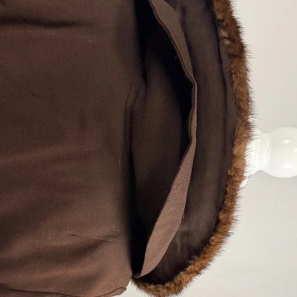 Handmade Mink Vintage Elegant Brown Fur-Trimmed Women's Overcoat Size Small
